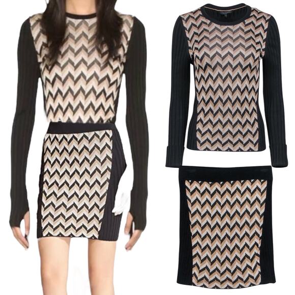 Rag & Bone Elaine Zig Zag Sweater Skirt Matching Set Size XS - Picture 2 of 11
